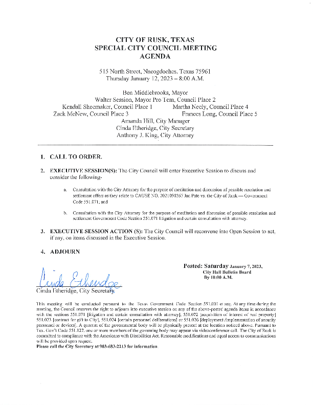 City of Rusk New City Council District Map City of Rusk TX