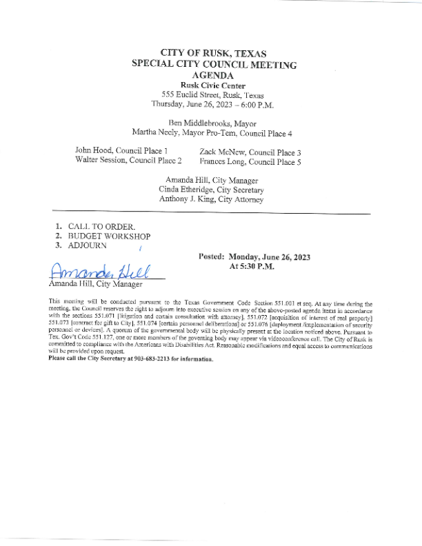 City of Rusk TX The Heart of East Texas