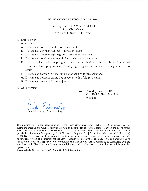 June 15, 2023 City Council Agenda Packet City of Rusk TX